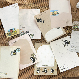 ENWEI 50 Chiếc [Cat Cafe Time Series] Coffee Element Cow Cat Retro Dễ Thương Có Thể Xé Giấy Dán Ghi Chú Nhật Ký Văn Phòng Phẩm