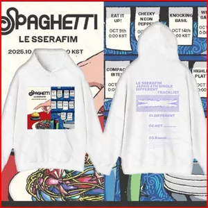 GC1 LE SSERAFIM album mới SPAGHETTI KIM CHAEWON HUH YUNJIN Áo Hoodie KPOP Áo dài tay Top GC1