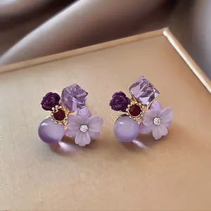 S925 Bạc Kim Tím Pha Lê Hoa Bông Tai 2023 Phong Cách Mới Hợp Thời Trang Influencer Thời Trang Phù Hợp Với Sang Trọng Bông Tai Nữ 2026-6-1