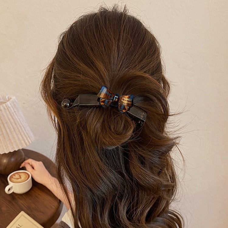 Vintage Acetate Nơ Đuôi Ngựa Cao Kẹp Nữ Chuối Kẹp