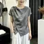 Thiết kế kích thước lớn Áo sơ mi ngắn tay không đều dành cho nữ mùa hè béo mm Slimer Look Grey Top