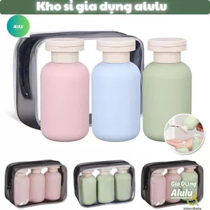 Set 3 Chai Chiết Mỹ Phẩm Du Lịch Silicon 60ml, Lọ Chiết Dầu Gội Sữa Tắm Chống Tràn Kèm Túi Zip, Bình Chiết Đi Máy Bay