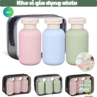 Set 3 Chai Chiết Mỹ Phẩm Du Lịch Silicon 60ml, Lọ Chiết Dầu Gội Sữa Tắm Chống Tràn Kèm Túi Zip, Bình Chiết Đi Máy Bay