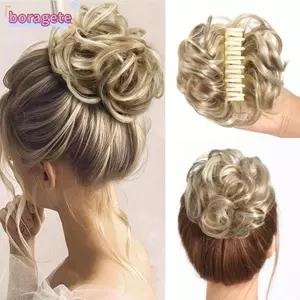 Kẹp móng vuốt BORAGETE, ​​Flower Bud Tóc giả lộn xộn xoăn Bun​​ Kẹp mở rộng Bun, Phụ kiện Updo​​ Phụ kiện tóc Tóc tổng hợp​​ Lông Tơ Đầu Bóng Tóc Giả Băng Đô Nữ Tóc Giả​​