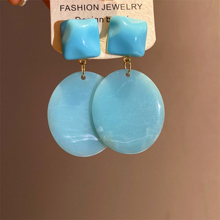 1 Đôi Bông tai mặt dây chuyền hình bầu dục vuông bằng nhựa, Bông tai cao cấp Maill retro