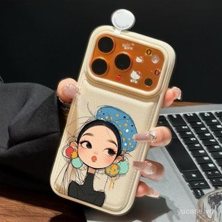 Ốp Điện Thoại Cao Cấp Kết Cấu Da Bông Tai Dày Retro Girl Thời Trang Thích Hợp Cho iPhone 12promax 13promax 14promax 11 12 13 14 15 promax 16promax 17promax Vỏ Bảo Vệ Chống Sốc