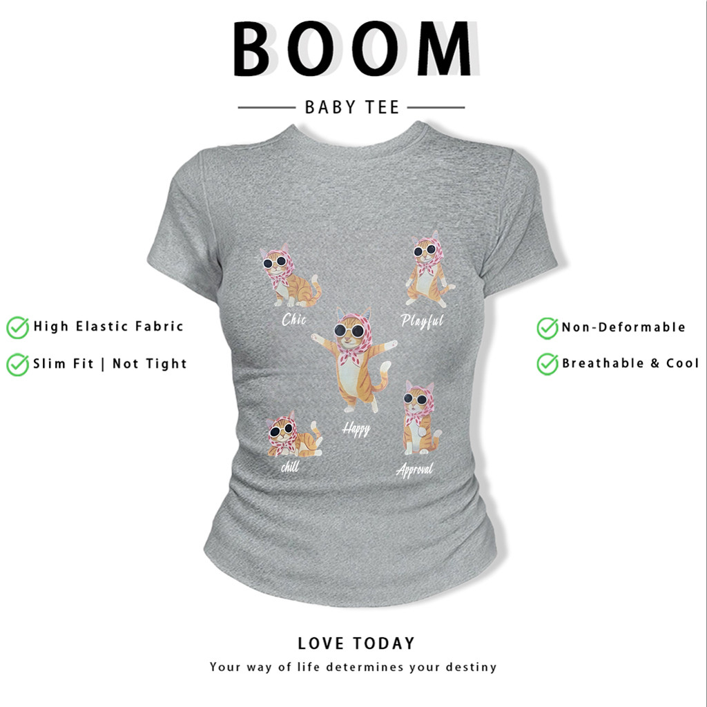 BOOM Áo Baby Tee Nữ Cotton Ôm Body-Áo Thun Ngắn Tay Y2K In Hình PhongCách Mùa Hè, Cổ Tròn Hàng Đầucách hàn quốc phong144