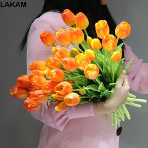 Bó hoa tulip LAKAM, Hoa giả silicon cảm ứng thực sự, Hoa nhân tạo chất lượng cao 5 đầu