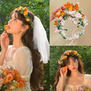 Siêu Bất Tử Camellia Rừng Phong Cách Vòng Hoa Mũ Người Lớn Trẻ Em Hoa Đầu Cô Dâu Veil Bầu Không Khí Đầu Hoa Phụ Kiện Tóc