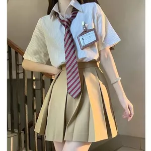 Nhật Bản jk Đồng Phục Phong Cách Preppy Rời Tất Cả Trận Đấu Sang Trọng Sọc Áo Sơ Mi Tay Ngắn Nữ Mùa Hè Mới Hàng Đầu