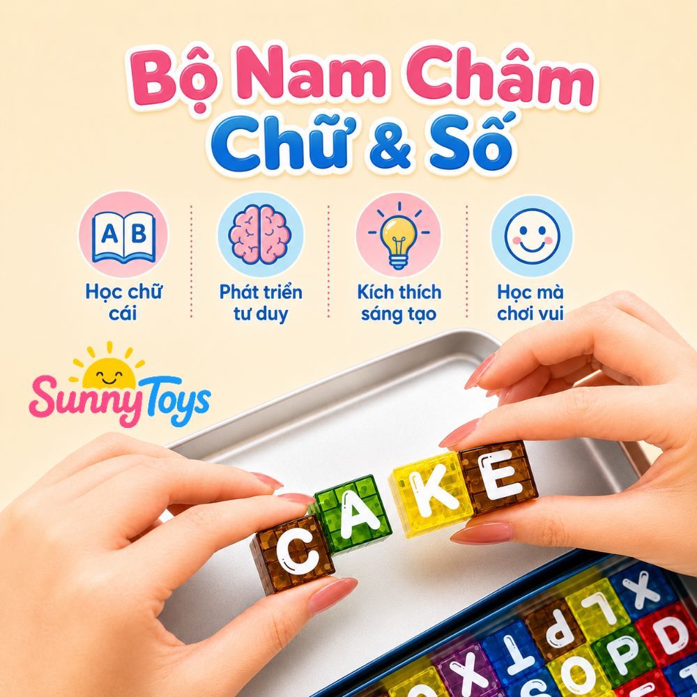 Bộ Nam Châm Chữ Cái Và Chữ Số SunnyToys 40 Chi Tiết - Kèm Hộp Sắt Cho Bé Vừa Học Vừa Chơi
