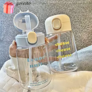 Bình Nước GAVESTO, Ống Hút Và Nắp 400ML Cốc Sippy Trẻ Em, Cốc Nước Giải Khát Hoạt Hình Trong Suốt Sáng Tạo Cho Bé Ăn