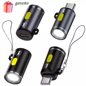 Đèn pin Mini GAVESTO Type-C, Đèn khẩn cấp USB C di động 230 Lumens cao, phích cắm và chạy bằng hợp kim nhôm có dây buộc Móc khóa Đèn pin đi xe đạp