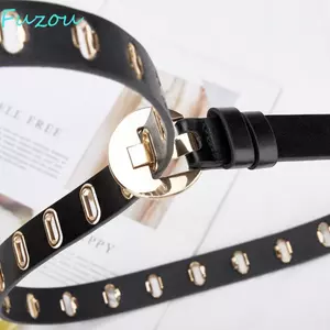 Thắt lưng da PU FUJIZOU, Thắt lưng nữ có khóa tròn rỗng, Vintage Y2K Punk Phong cách Hàn Quốc Thắt lưng sinh viên