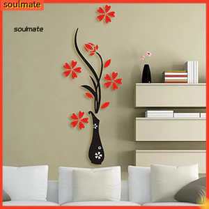 Linh hồn| Retro Bình Hoa Họa Tiết Cây Hoa DIY Phòng Nhà Trang Trí TV Arcylic 3D Dán Tường