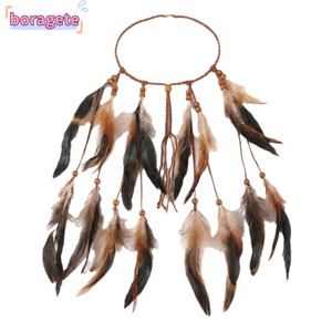 BORAGETE Bộ lạc Ấn Độ Băng đô, Hạt gỗ Boho Sang trọng Mũ đội đầu dân tộc, Phụ kiện tóc cổ điển Lông tua rua Handmade Bohemian Băng đô Lễ hội