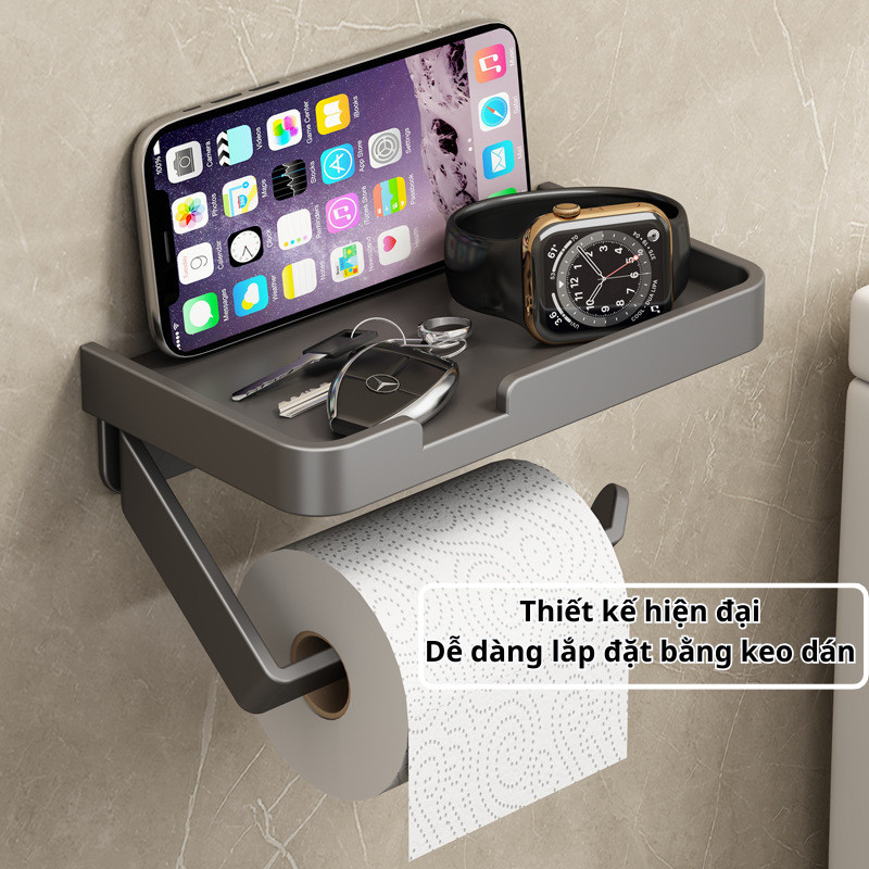 Kệ Để Giấy Vệ Sinh Gắn Tường Sang Trọng Thông Minh – Có Kệ Đặt Đồ, Dán Tường Không Khoan, Chống Nước