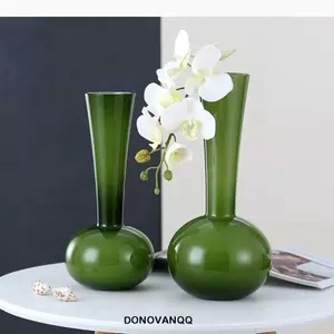 DONOVANQQ Bình cổ điển kiểu Pháp, Bình thủy canh cổ thiên nga xanh ô liu, Kính trang trí thẩm mỹ Bình hoa khô sang trọng độc đáo Phòng khách