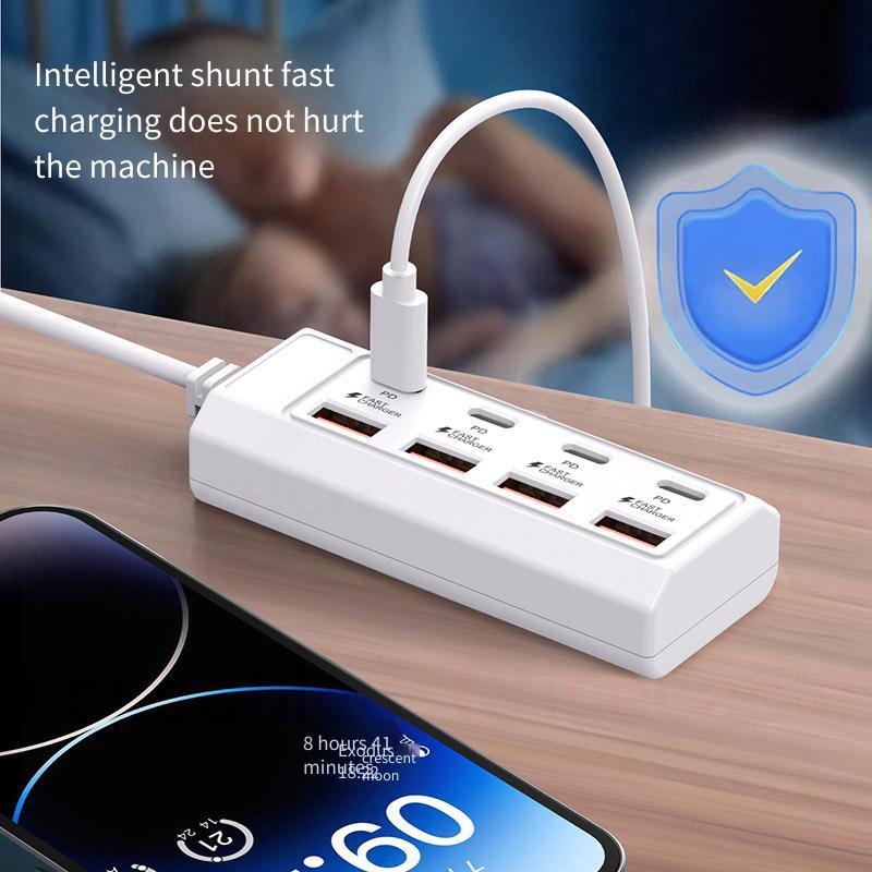 Bộ chuyển đổi điện 25W 8 trong 1 4USB + 4Type C sạc nhanh an toàn, dùng cho ổ cắm, sạc dự phòng, laptop