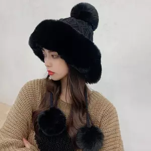 PNPIA- Mũ Bao Đầu Thu Đông Mới Có Chu Vi Đầu Lớn Nữ Dệt Kim Mũ Len Thi Mũ Bảo Vệ Tai Ấm Áp