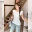 Milyfashion Trắng Không Đều Xếp Ly Áo Vest Mùa Hè Filigree Top Nữ MYSY
