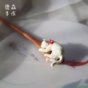WHX [Mèo Nằm] Mèo Có Thể Cuộn Tóc Bằng Gỗ Kẹp Tóc Sườn Xám Hanfu Phụ Kiện Kẹp Tóc Đơn Giản Kẹp Tóc Mũ Đội Đầu Phụ Kiện Tóc Dễ Thương