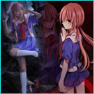 SY3 Nhật Ký Tương Lai Trang Phục Hóa Trang Mirai Nikki Gasai Yuno Áo Khoác Halloween Thể Hiện Bộ Đồng Phục Với Tóc Giả Nơ YS3