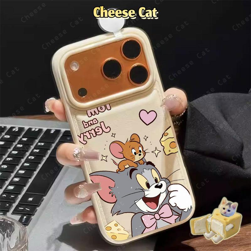 Phô Mai Mèo Chuột Ốp Lưng Điện Thoại iPhone 13 12 14 11 Pro 15 Plus 16 Pro Max Xs Max XR 7Plus 8Plus Hồng Da Điện Thoại