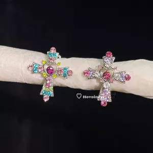 Hovoyey Màu Độc Đáo Bông Tai Chữ Thập Siêu Nhấp Nháy Bông Tai Hot Girl Niche Thiết Kế Bông Tai Bông Tai 5.25