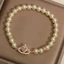 Vòng tay ngọc trai nữ - Charm vương miện thanh lịch kiểu Pháp (Zircon hình trái tim hồng) Hạt đệm pha lê Gold Accent - Trang phục hàng ngày tối giản sang trọng
