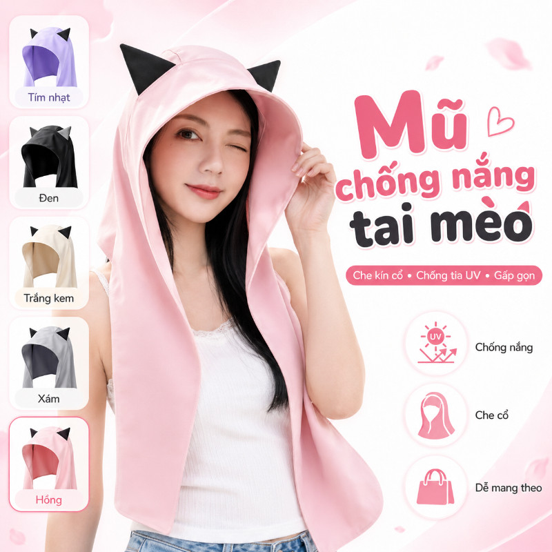 Mũ Tai Mèo Đa Năng - Người Bạn Hoàn Hảo Cho Mùa Hè, Biến Hóa Thành Túi Xách Thời Thượng, Che Nắng Toàn Diện & Tôn Dáng