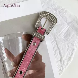 AqToCna Y2K Bé Gái Goth Kim Cương Giả Thắt Lưng Thời Trang Nữ Da PU Dây Kim Cương Giả Thắt Lưng Cao Bồi Phương Tây Cho Quần Jean Nam Dropship AqToCna