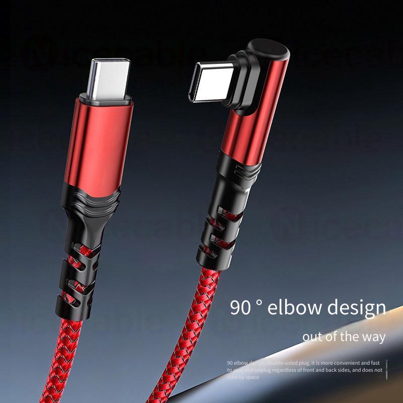90° Cáp dữ liệu sạc thiết kế khuỷu tay hình chữ L 100W 6A Cáp dệt sạc siêu nhanh Type C sang Type C / Sạc IOS / Cáp dữ liệu trò chơi