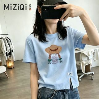[MIZIQI] Áo thun ngắn tay cổ tròn đơn giản dành cho nữ, mùa hè xẻ viền mỏng hơn