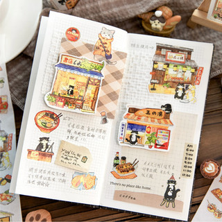 ENWEI 60mm * 2m 1 Cuộn [Dòng cửa hàng mèo] Izakaya BBQ Store Washi Băng cuộn để ghi nhật ký Album ảnh Nhãn dán vòng nền trang trí