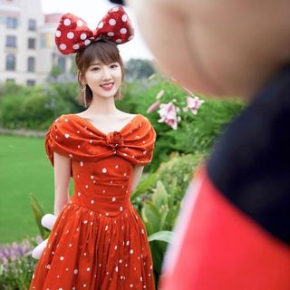 Minnie Super Sweet Big Bow Headband Hàn Quốc Influencer Ảnh Dễ Thương Disney Mickey Polka Dot Sequin Headband