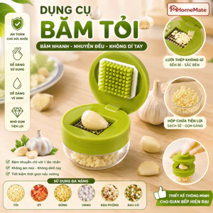 Dụng Cụ Băm Tỏi HomeMate Thông Minh, Hộp Xay Tỏi Mini Lưỡi Dao Inox Siêu Bén Tiện Lợi Cho Nhà Bếp