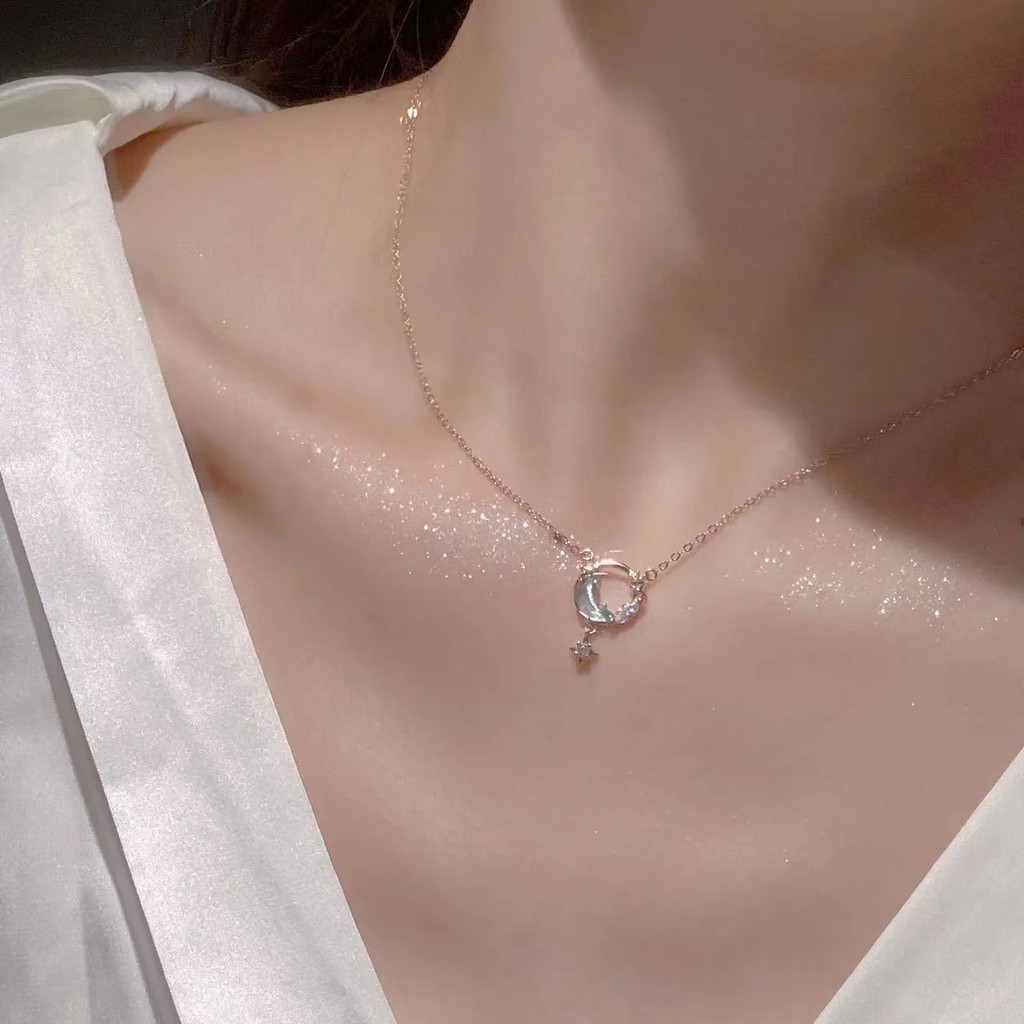 Mặt dây chuyền hình học mặt trăng sao khí chất thời trang Vòng cổ nữ cá tính và đa năng