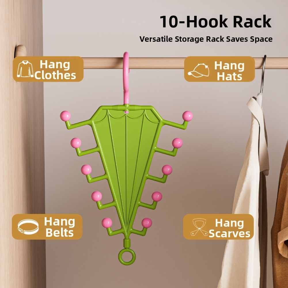 Móc treo hình chữ V NKSFX, 10 móc treo hai mặt có thể xoay được, Dụng cụ sắp xếp nhiều móc treo tường tiết kiệm không gian