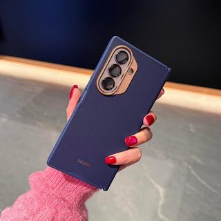 Ốp Da Từ Tính Hai Chân Sang Trọng Cho Galaxy Z Fold 7 Z Fold 6 Z Fold 5 Vỏ Bảo Vệ Da Cao Cấp Với Ống Kính Vàng Bảo Vệ Z Fold 8