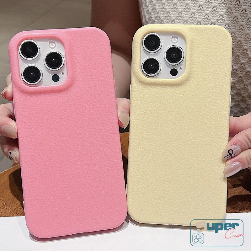Ốp Lưng Tương Thích Cho IPhone 11 17 15 16 14 13 12 Pro Max Air 16 15 14 Plus Đơn Giản Màu Trơn Giả Da Lỗ Lớn Chống Trầy Xước Vỏ Bảo Vệ