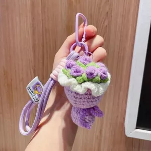 Móc Len Mini Bó Hoa Túi Dệt Tay Mặt Dây Chuyền Móc Khóa Bạn Gái Miễn Phí Hoàn Thành Móc Bó Hoa