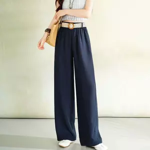 Quần vải lanh giả lụa băng mùa hè Quần ống thẳng kiểu dáng mỏng phù hợp cho mọi trận đấu eo cao dáng rộng dáng rộng thường ngày