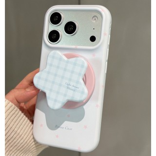 Sang Trọng Đế Trắng Toàn Màn Hình Ngôi Sao Nhỏ Giá Đỡ Từ Tính Vỏ Điện Thoại Di Động Thích Hợp Cho iPhone17 Pro Max 16 15 14 Pro Max Chống Sốc Bảo Vệ Camera Ốp Lưng Cứng Chống Rơi