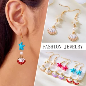 Vỏ Sao Biển Bông Tai Series Thiết Kế Sáng Tạo Cảm Giác Bông Tai Độc Đáo Nữ ins Ocean Beach All-Match Bông Tai