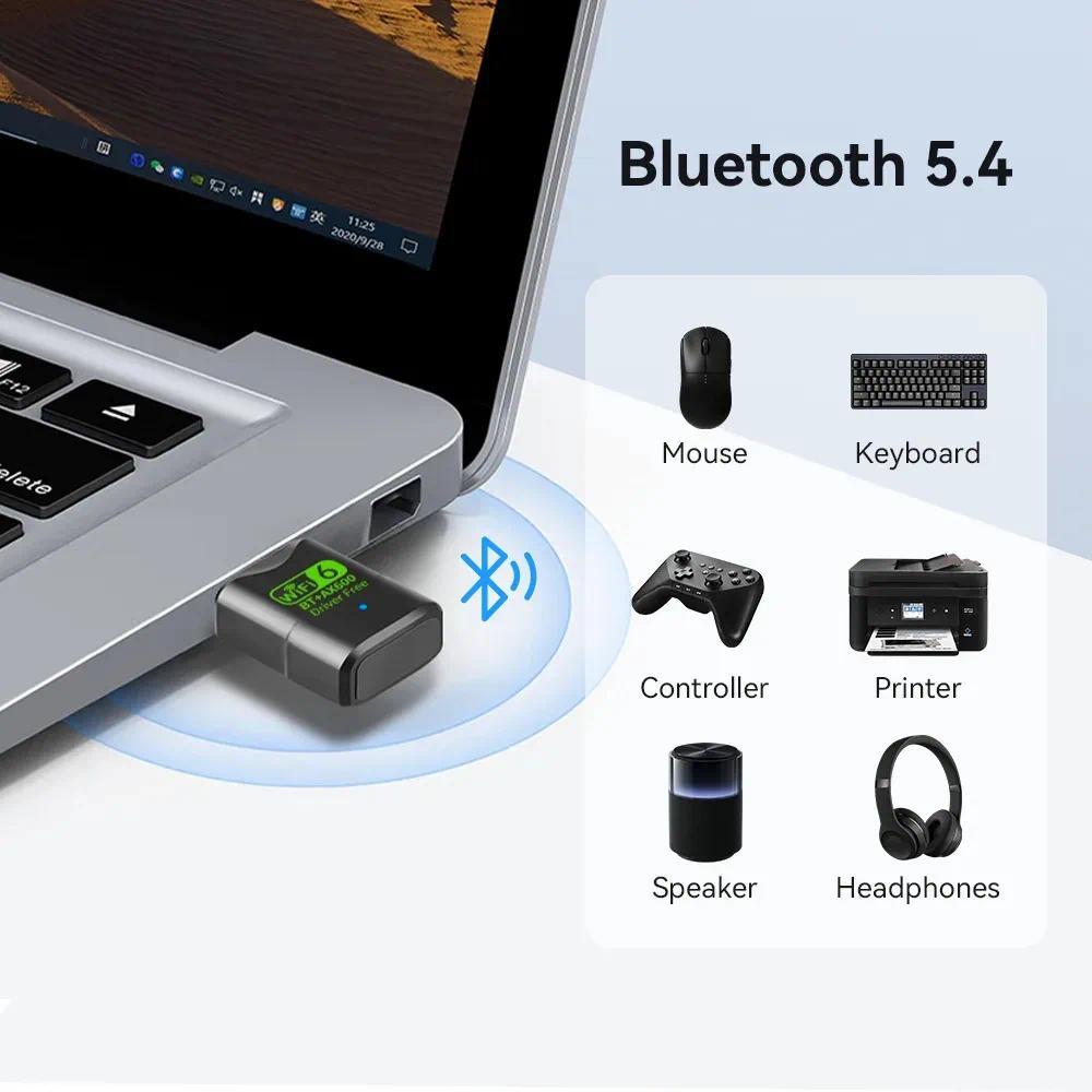 [Sẵn sàng] Card mạng không dây USB 600Mbps WiFi 6 2.4G / 5GHz Bluetooth 5.4 USB Wifi Dongle Adapter Driver-Miễn phí cho PC Win10 / 11