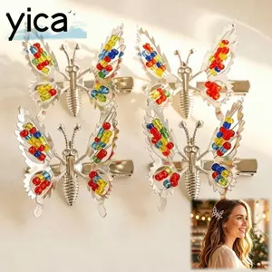 YICA 4 Kẹp Tóc Bướm, Kim Cương Giả Đính Hạt Bướm Tóc Barrette, Cánh Rỗng Vàng Hợp Kim Bạc Bướm Kẹp Tóc Bé Gái Trang Trí Tóc