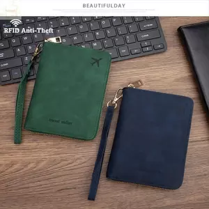 Hộ chiếu RFID AWNGD, Ví du lịch đóng cửa dây kéo màu trơn, Hộp đựng hộ chiếu chống từ tính PU đa chức năng Unisex