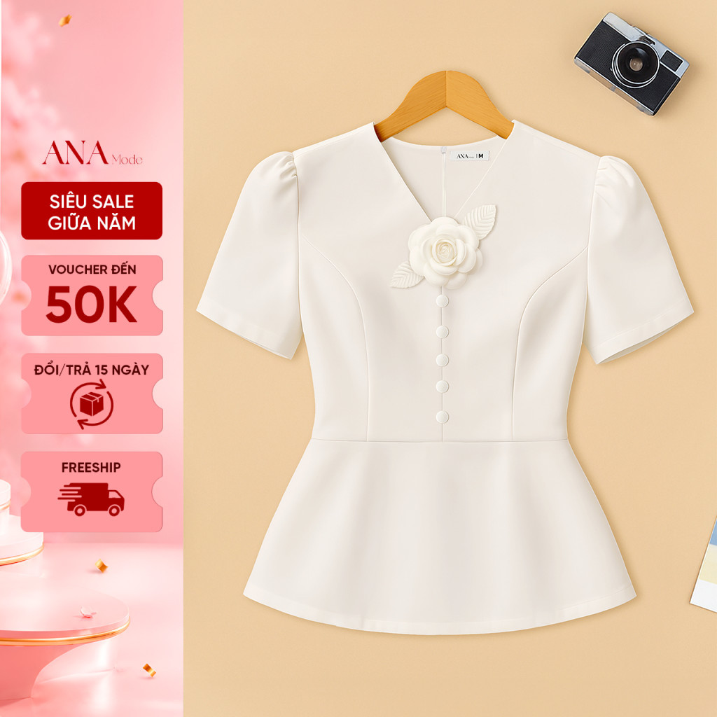 Áo Kiểu Công Sở Nữ ANA Mode Chất Liệu Cotton Lạnh Thanh Lịch Đi Làm Quà Tặng Mẹ AK25CHI07