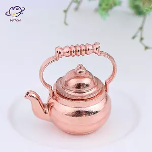 HFTOY 1: 12 Nhà búp bê Phụ kiện thu nhỏ Ấm siêu tốc kim loại Mini Nhà búp bê Nồi trà ~